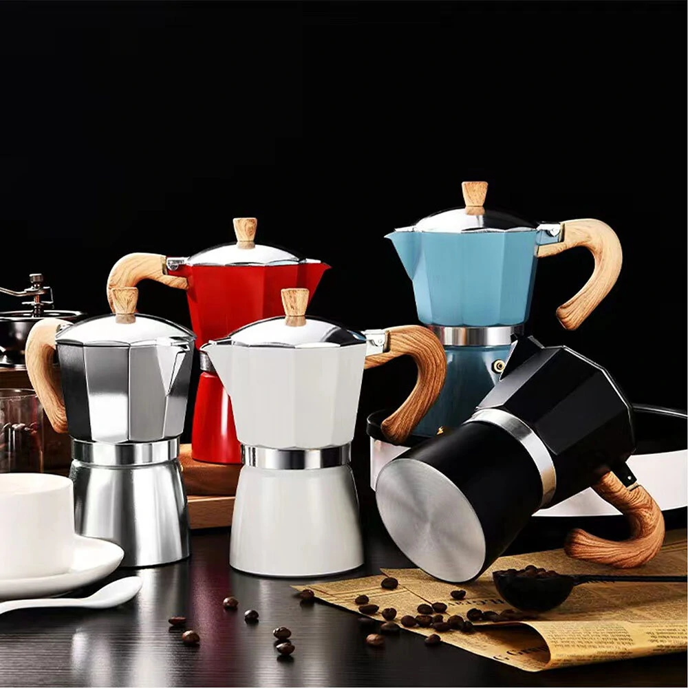 (image for) 150ml / 300ml Italian Moka Pot Portable Espresso Coffee Stove Industrial Stainless Steel with Composite Bottom Scandinavian Minimalist Design